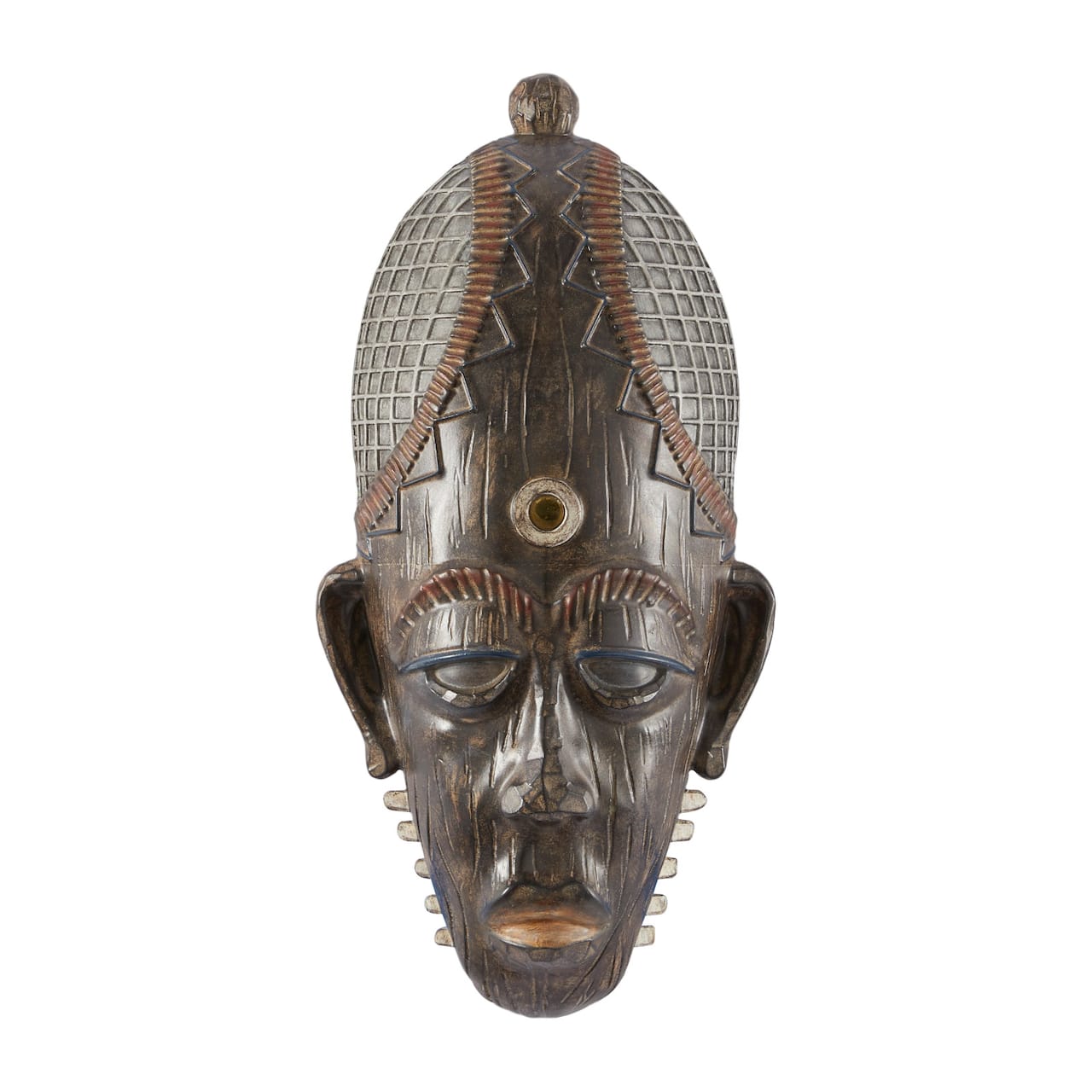 Brown Polystone Primitive African Mask Sculpture 8" x 4" x 18"